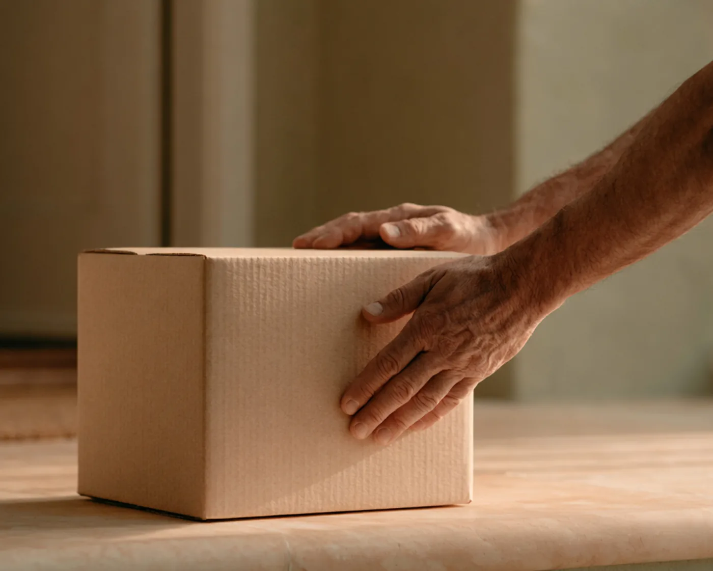 Hand receiving a discreet GLP-1 medication package at home
