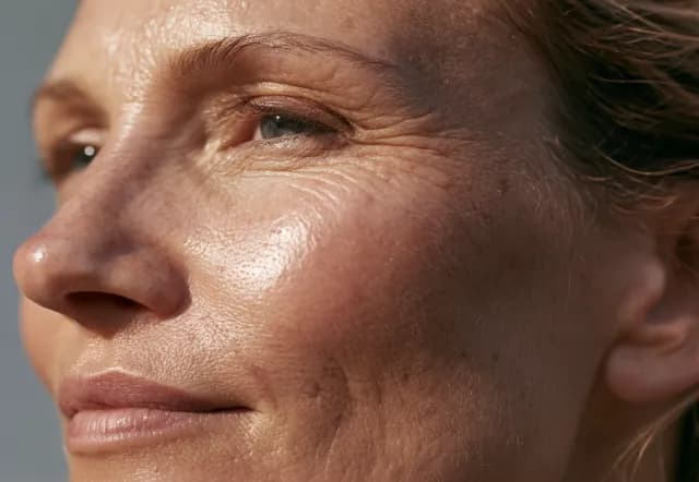 A close-up of healthy, radiant, mature skin
