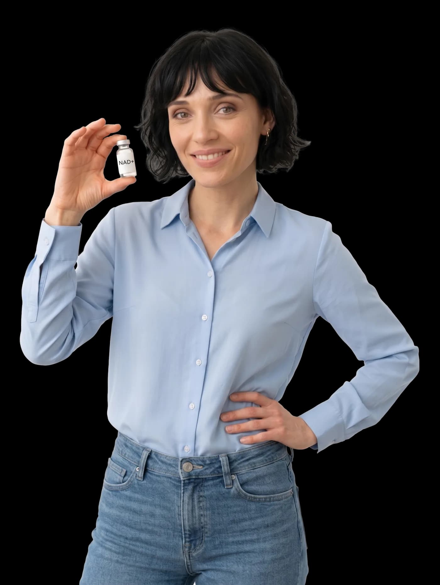 A happy member holding their InstaRx NAD+ vial