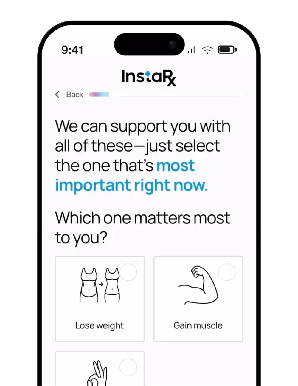 The InstaRx app showing the NAD+ intake flow